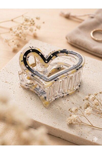 LUXENYA DESİGN Heart Model Stone Detailed Bone Buckle Transparent Patterned H...