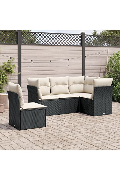 vidaxl Set mobilier de gradina cu perne, 5 piese, negru, poliratan