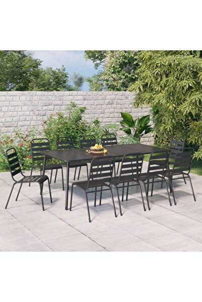 vidaxl Garden furniture set, 11 pieces, anthracite, steel