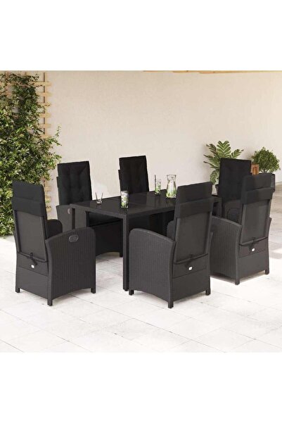 vidaxl Set mobilier de gradina cu perne, 7 piese, negru, poliratan