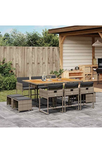 vidaxl Set mobilier de gradina cu perne, 11 piese, gri, poliratan