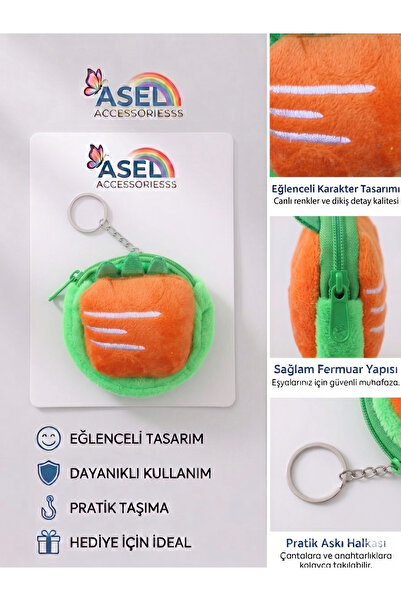 Aselaksesuarr Meyve Figürlü Peluş Kancalı Mini Kız Çocuk Cüzdanı ve Çanta Aks...