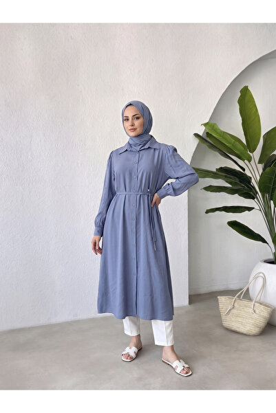 Lunsera Store Yakalı Uzun Kupra Tunik-İndigo