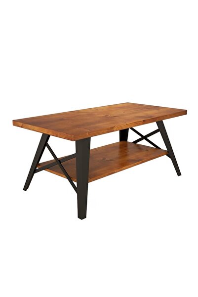 OEM Industrial Coffee Table 90x98x43 cm – Solid Pine Top, Black Metal Frame, ...