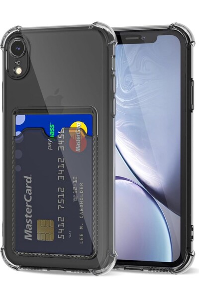 prolysus iPhone Xr Kılıf Kartlıklı Şeffaf Silikon Darbe Koruyucu Kamera Korum...