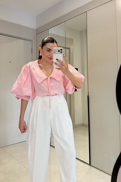 Gizem Ecemiş Aysha Pembe Bebe Yaka Brode Gömlek
