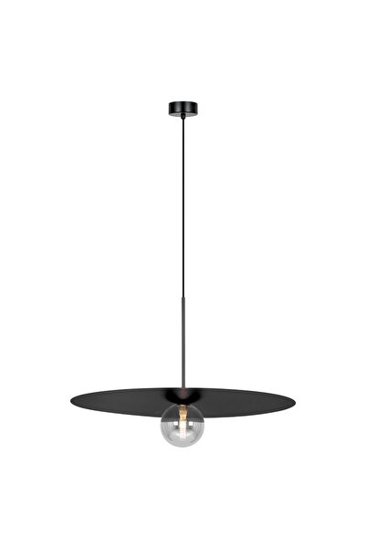 Kaja Lustră suspendată modernă FERMI, Ø60cm, disc metalic negru cu abajur din...