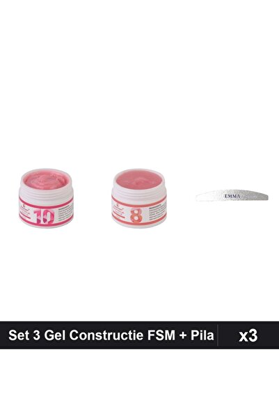Makeup Set 3 Gel Constructie UV LED FSM 15g, Nuante 10 08, Pila Unghii Emma 1...
