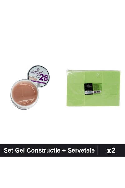 Makeup Set 2 Gel Constructie UV LED FSM 15g + 900 Servetele Unghii Verde, Man...