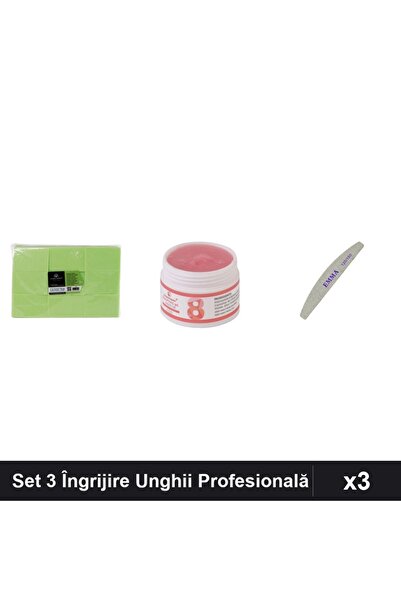 Makeup Set 3 Îngrijire Unghii, Servetele 900buc, Gel UV LED FSM 15g, Pilă EMM...