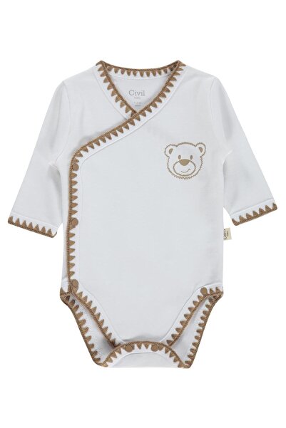 Civil Baby Sitting Sweet Bear Printed 1-9 Months Snap-On Badi - Ecru