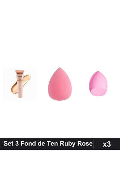 Makeup Set 3 Fond de Ten Skin Perfector Foundation Ruby Rose 03 cu 2 Bureți M...