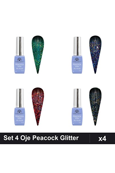 Makeup Set 4 Oje Semipermanente Peacock Glitter 8ml, Nuante 01 07 08 09, Mani...