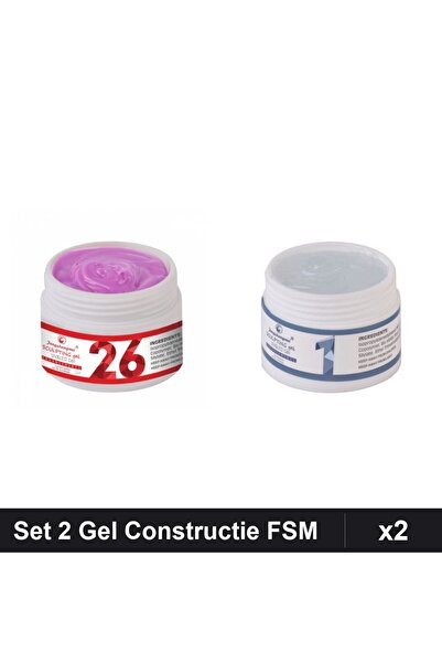Makeup Set 2 Gel Constructie UV LED FSM 15g, Nuante 26 Transparent 01, Manich...