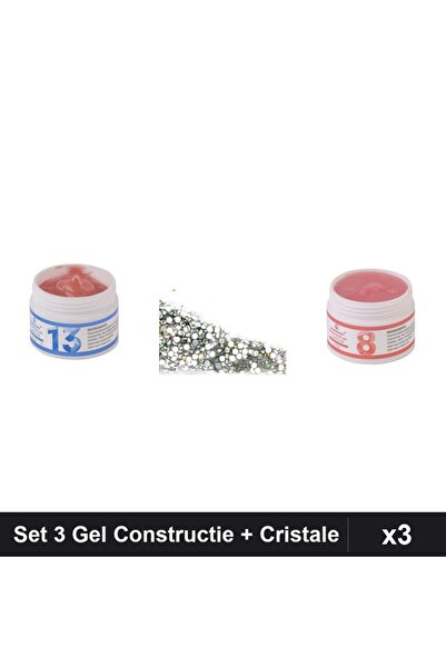 Makeup Set 3 Gel Constructie UV LED FSM 15g, Cristale Stras Swarovski Arginti...