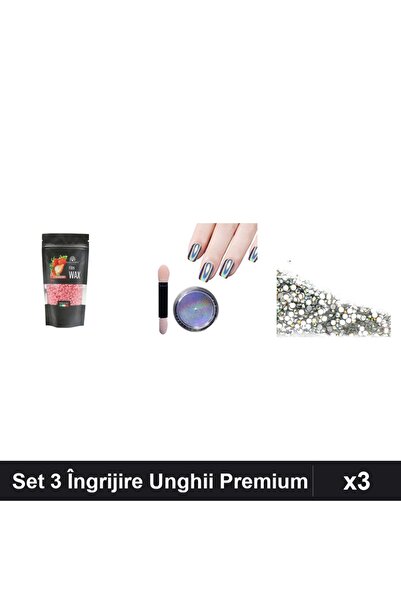 Makeup Set of 3 Nail Care - Strawberry Depilatory Wax 100g, Unicorn Holograph...
