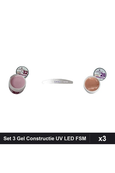 Makeup Set 3 Gel Constructie UV LED FSM 15g, Nuante 32 28, Pila Emma 100/180,...