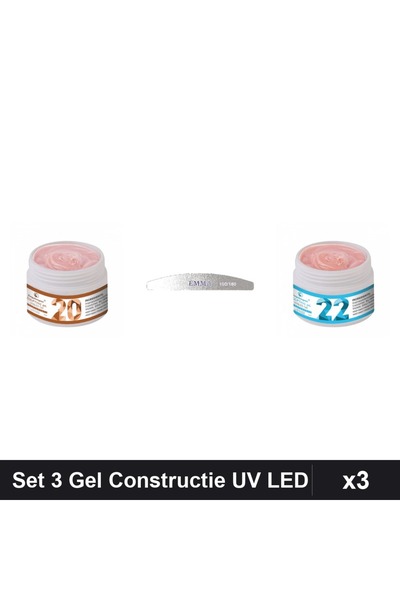 Makeup Set 3 Gel Constructie UV LED FSM 15g, Nuante 20 și 22, Pila Unghii Emm...