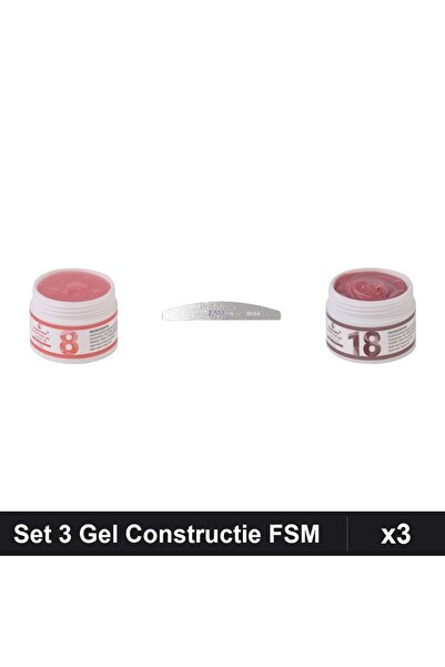 Makeup Set 3 Gel Constructie UV LED FSM 15g, Nuante 08 și 18, Pila Unghii Emm...