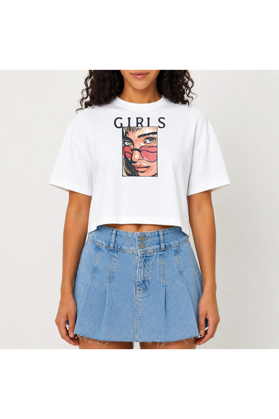 URBANTRENDSTORE Crop T-shirt με λευκό σχέδιο, άνετη εφαρμογή, ακατέργαστη κοπ...