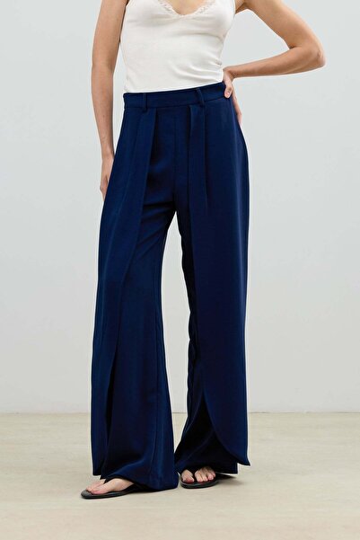Antioch Navy Blue Double Pleated Side Zipper Women's Trousers