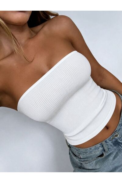 Up Trends Kadın Yumuşak Dokulu Esnek Kumaş Kaşkorse Straplez Crop Top