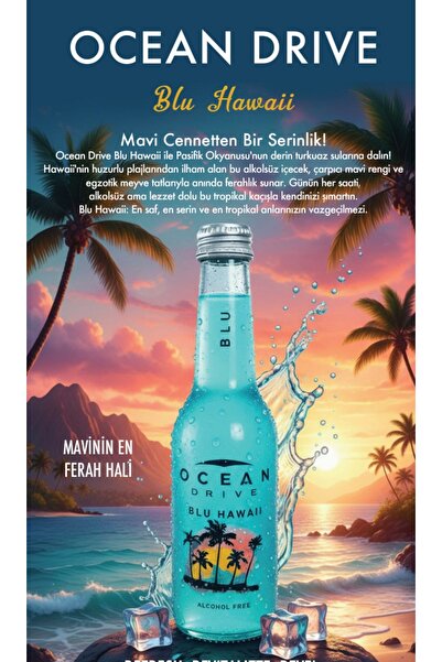 OCEAN DRIVE Blu Hawaii Doğal Mineralli Gazlı İçecek 6 Adet X 250 Ml