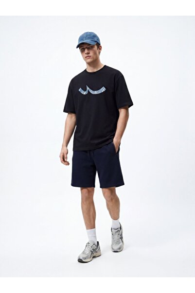 Ltb Zippered Basic Knitted Navy Blue Shorts