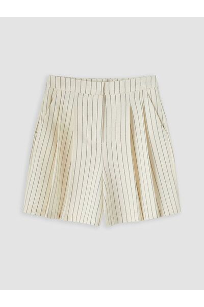 LC Waikiki Xside Striped Women's Linen Look Pleated Shorts