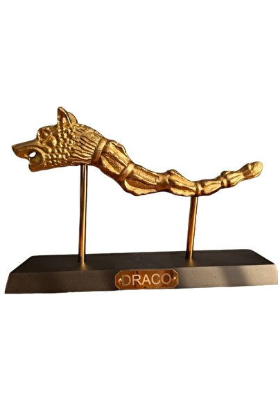 LEGACY ROMANIA Statuetă Draco Lupul Dacic din Aluminiu cu Suport din Lemn GOL...