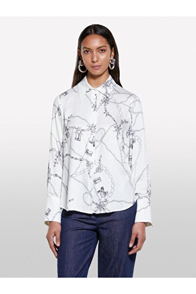 Sisley 100% Viscose Patterned Regular Fit Shirt Women's Cream Mix Shirt - 325...