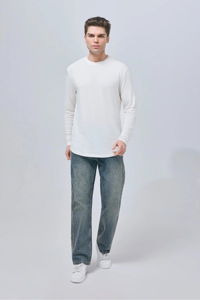 MARDA Ense Logo Basic Long Sleeve T-Shirt with Side Slits