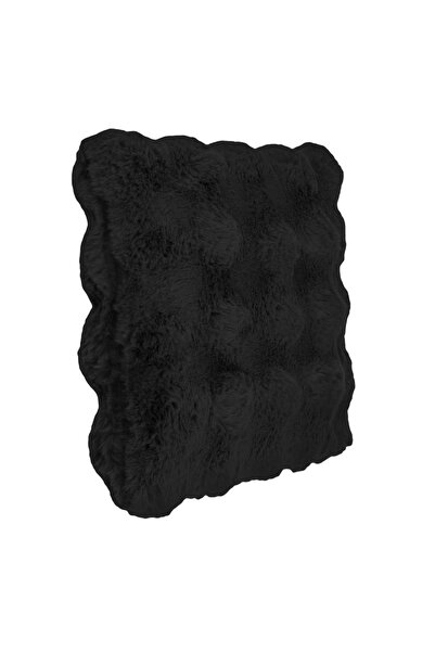 Zumzeria Pernă decorativă neagră din blană artificială cu model în relief pen...