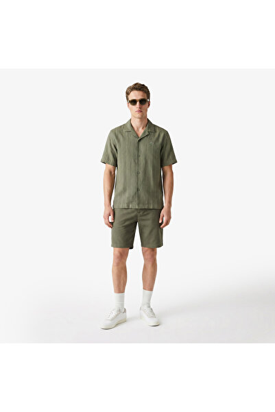 Lacoste Erkek Tapered Fit Keten Haki Bermuda Şort