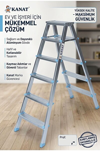 Kanat 6 Basamaklı Metal Profil Merdiven - Elektrostatik Boyalı Sağlam Gövde