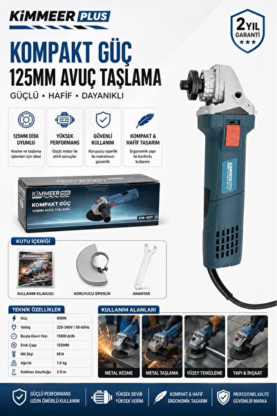 KİMMEER PLUS 820W Devir Ayarlı Taşlama Makinesi 125 mm