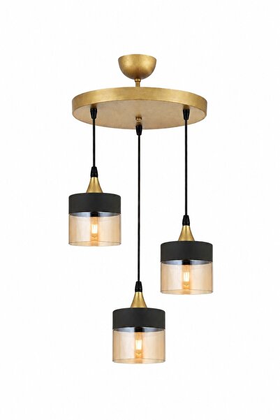 ESSLİGHT Nice 3’lü Sarkıt Eskitme Bal Camlı Modern Salon Mutfak Yatak Odası A...
