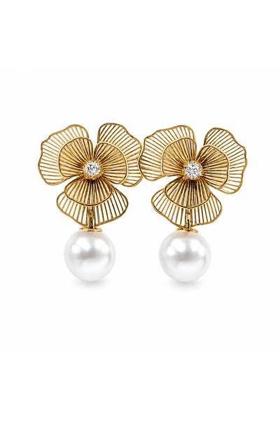 Jadenne İnci Flovers Earrings Gold