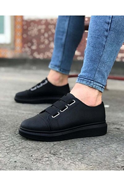 Aymood Jy026 Astor Men's Casual Elastic Leather Sports Sneaker Shoes Cst - Black