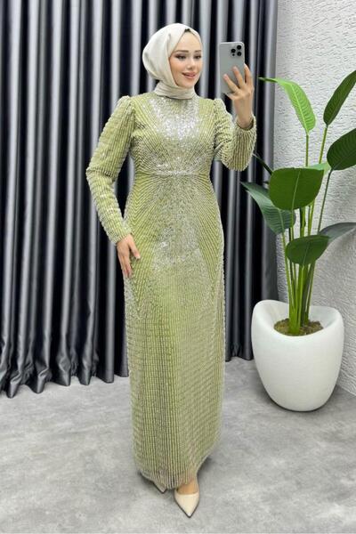 Kalemen Moda Feray Tasarım Kalem Abiye 8037 Yağ Yeşili