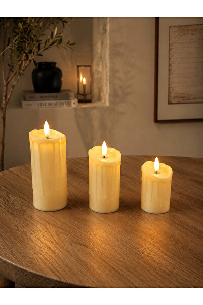 ARVALE Titreşimli Alev Efektli Erimiş Görünümlü Yanıp Sönen Model LED Mum Set...