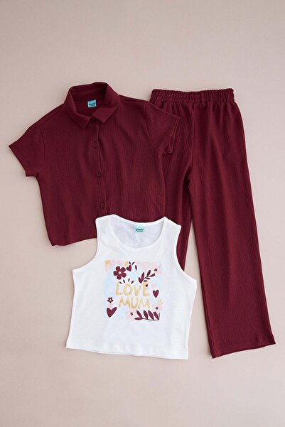 Fulla Moda Love Mum Printed Wrinkled Fabric Girls' 3-Piece Set