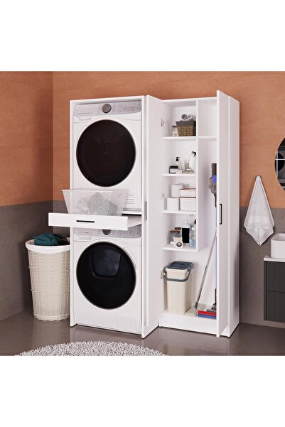 Bimossa ALVESSA Y0440 İkili Set Çamaşır ve Kurutma Makinesi Dolabı Beyaz Kapa...