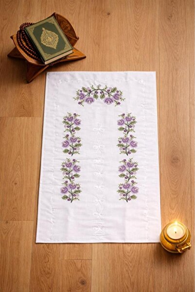 Çeyiz Diyarı Cross-Stitch Embroidered Gardenia 70X135 cm Prayer Rug Lilac