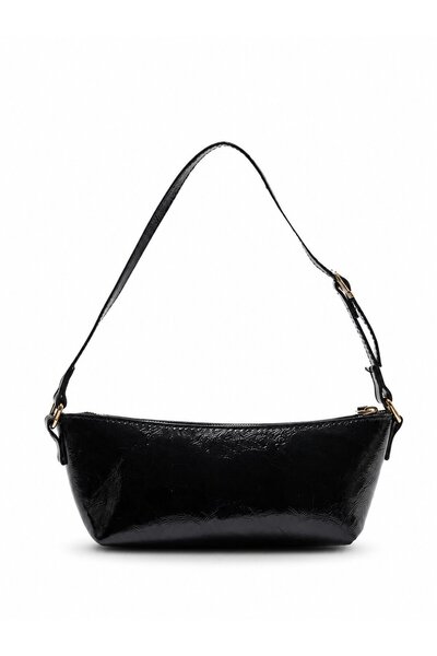 Timburly Women's Shiny Patent Leather Look Baguette Shoulder Bag with Zipper ...