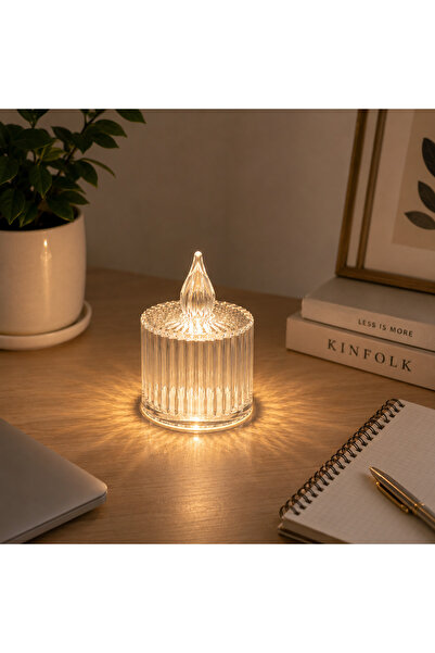 ARVALE Çizgili Şeffaf LED Mum Işığı – Kristal Tasarımlı Gece Lambası