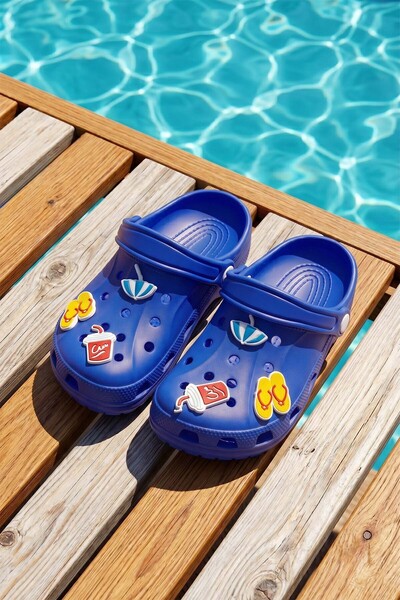 REMSA Children's Top Sticker Detail Sandals Slippers 300-3 Saks Blue