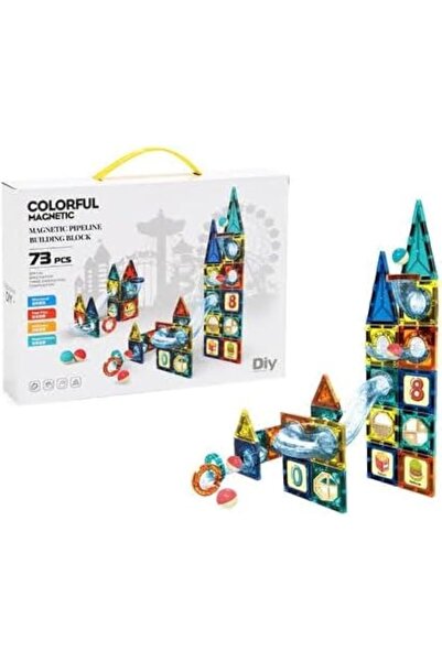 DIY Magnetic Building Blocks 9917B 73PCS Magnetic Tiles Marble Run Set for Ki...