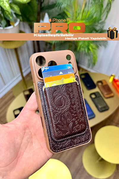 CüzCan iPhone 17 Pro Uyumlu Hakiki Deri Magsafe Kartlıklı Premium Kılıf - 4 K...