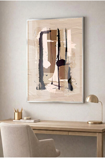 Zevahir Mobilya Dekorasyon Beige, Brown and Black Brushstroke Abstract Glass ...